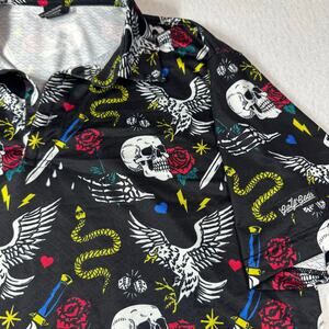 Golf Gods Lg Short Sleeve Polo All Over Print Tattoo Style Graphics Snakes Eagle